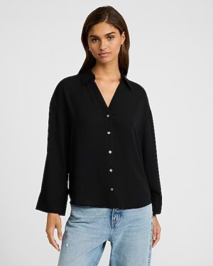 Georgette Collared Wide Cuff Button Down Shirt