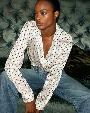 Metallic Satin Striped Polka Dot Portofino Shirt