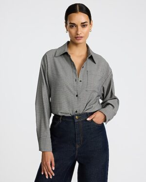 Houndstooth Single Pocket Boyfriend Shirt