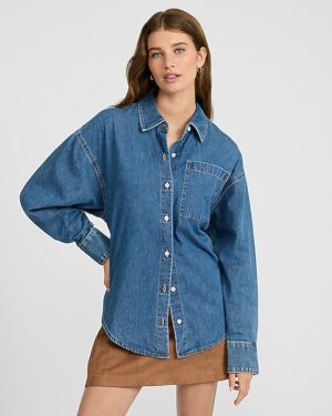 Medium Wash Denim Boyfriend Shirt