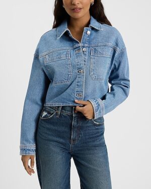 Medium Wash Cropped Denim Jacket