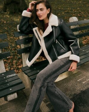 Faux Leather Sherpa Lined Moto Coat