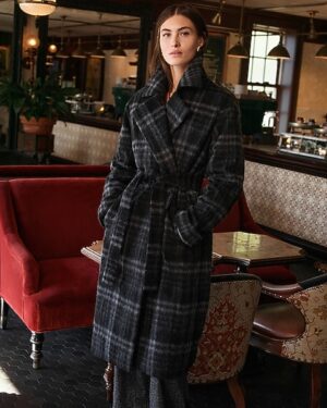 Brushed Plaid Belted Coat