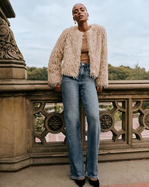 Feathered Faux Fur Coat
