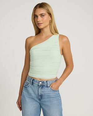 Mesh One Shoulder Ruched Tank