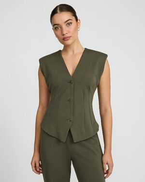 Signature Ponte V-Neck Seamed Vest Top